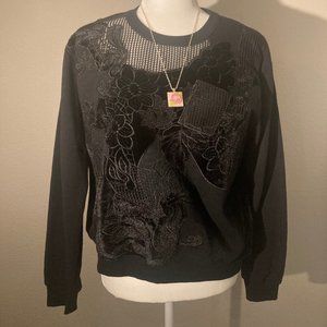 Bar III Velvet Applique Sweatshirt Black Sz M